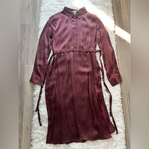 Mo:Vint wine colored / deep burgundy Tie Waist Midi Shirtdress (Sz S)